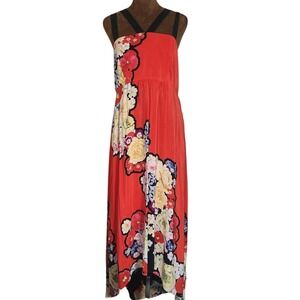 LEIFSDOTTIR Anthropologie Silk Dress Size 10 High Low Red Floral Formal Party